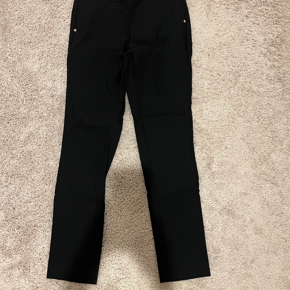 Anne Klein Pull on Black Trousers with Gold Accents